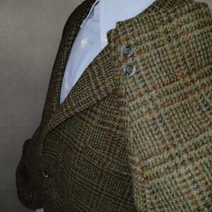 Vintage 1960s Harris Tweed Mens Sport Coat Green Plaid Tweed Jacket Size 42R